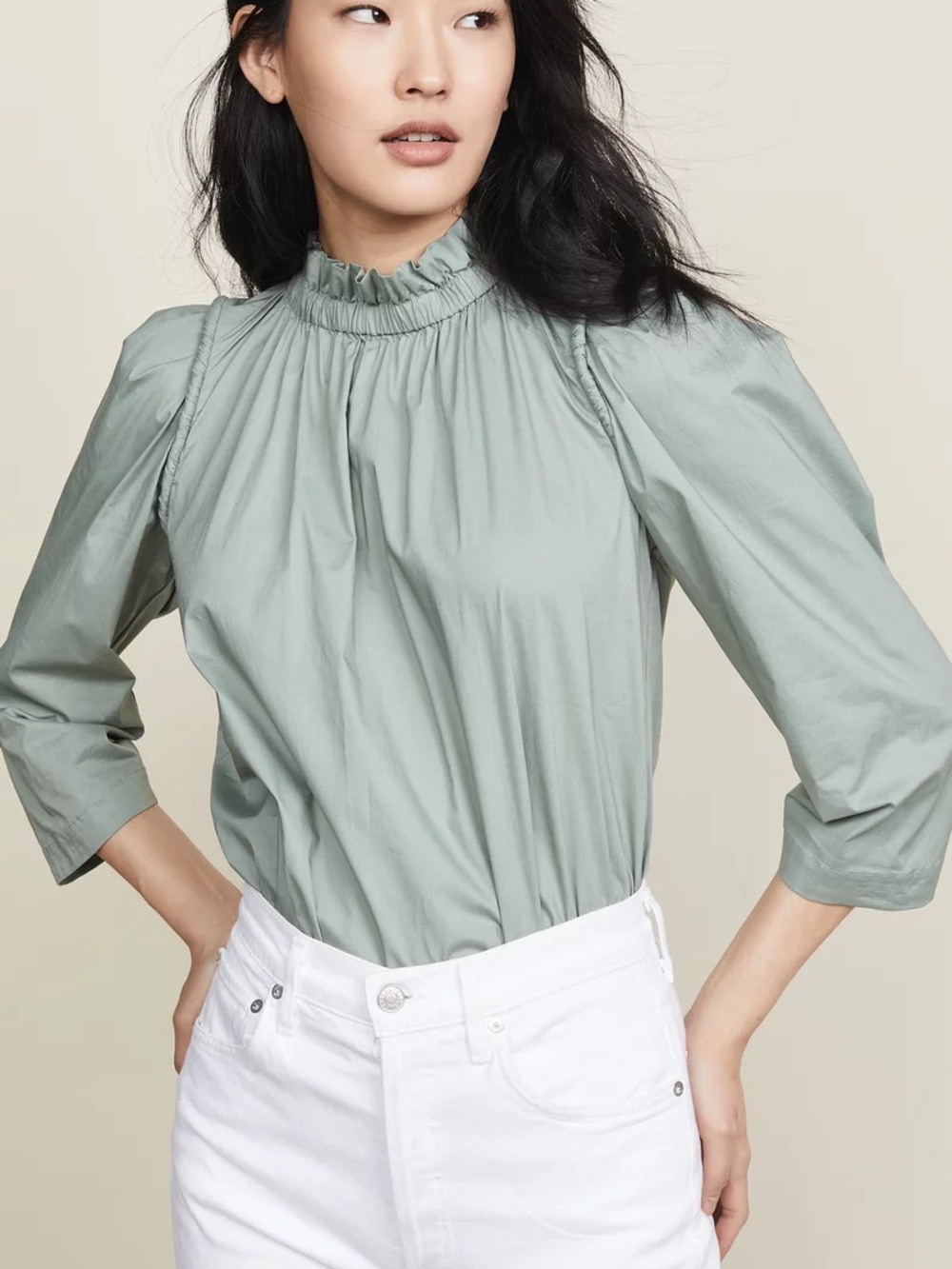 Sea NY Sienna 3/4 Sleeve Button-Back Blouse in Sage Green Size 2